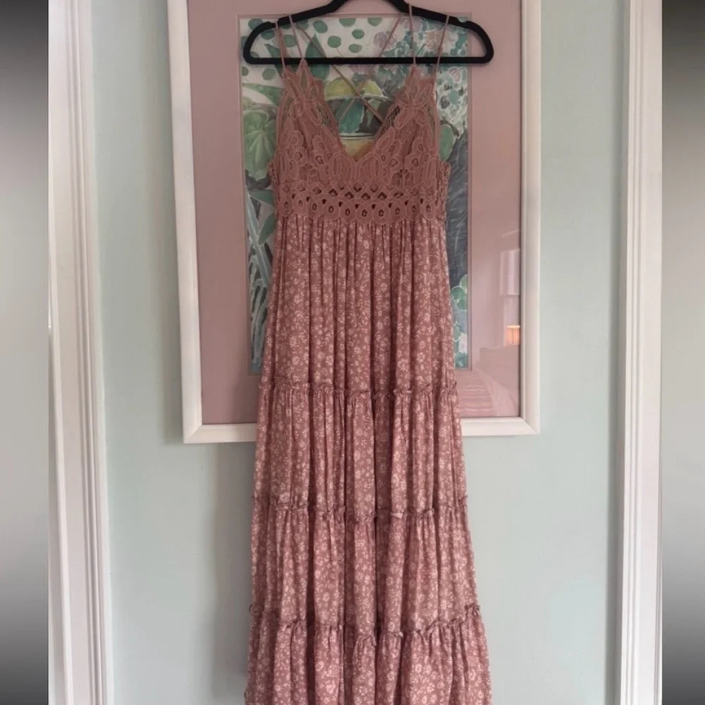 Free People Crochet Bodice Tiered Maxi Dress in Dusty Rose - Picture 2 of 4